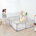 Sweeby Foldable Baby Playpen, Baby Gate Playpens for Babies and Toddlers 71x59 Extra Large Play Yard with Door Fence with Mat and Indoor Play Pen, Light Grey