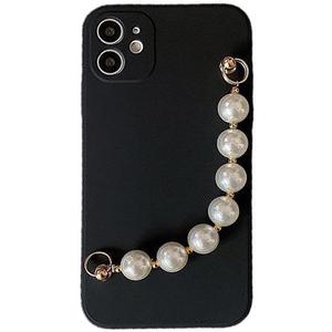 Designed for iPhone Case,Cute Silicone with Pearl Hand Bracelet Camera Lens Protection Shockproof Protective Cover Phone Case (Black,iPhone 14 Pro Max)