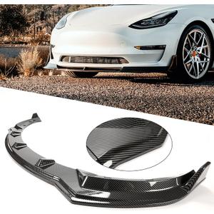 Kojem Front Bumper Lip Kit Compatible with 2017-2023 Tesla Model 3 Sedan Body Spoiler Splitter Kit Carbon Fiber Printing 3PCS