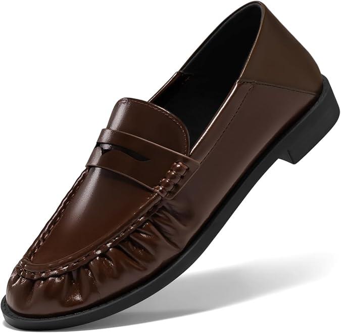 Coutgo Penny Loafers for Women Comfortable Slip on Shoes Collapsible Heel Closed Toe Dressy Casual Work Flats, Size: 8.5