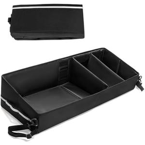 GRAOSO Under Seat Storage Box for Trucks, Tool Organizer with Removable Bottom Board, 2 Side Handles and Hook Snap Fix Strap, Black