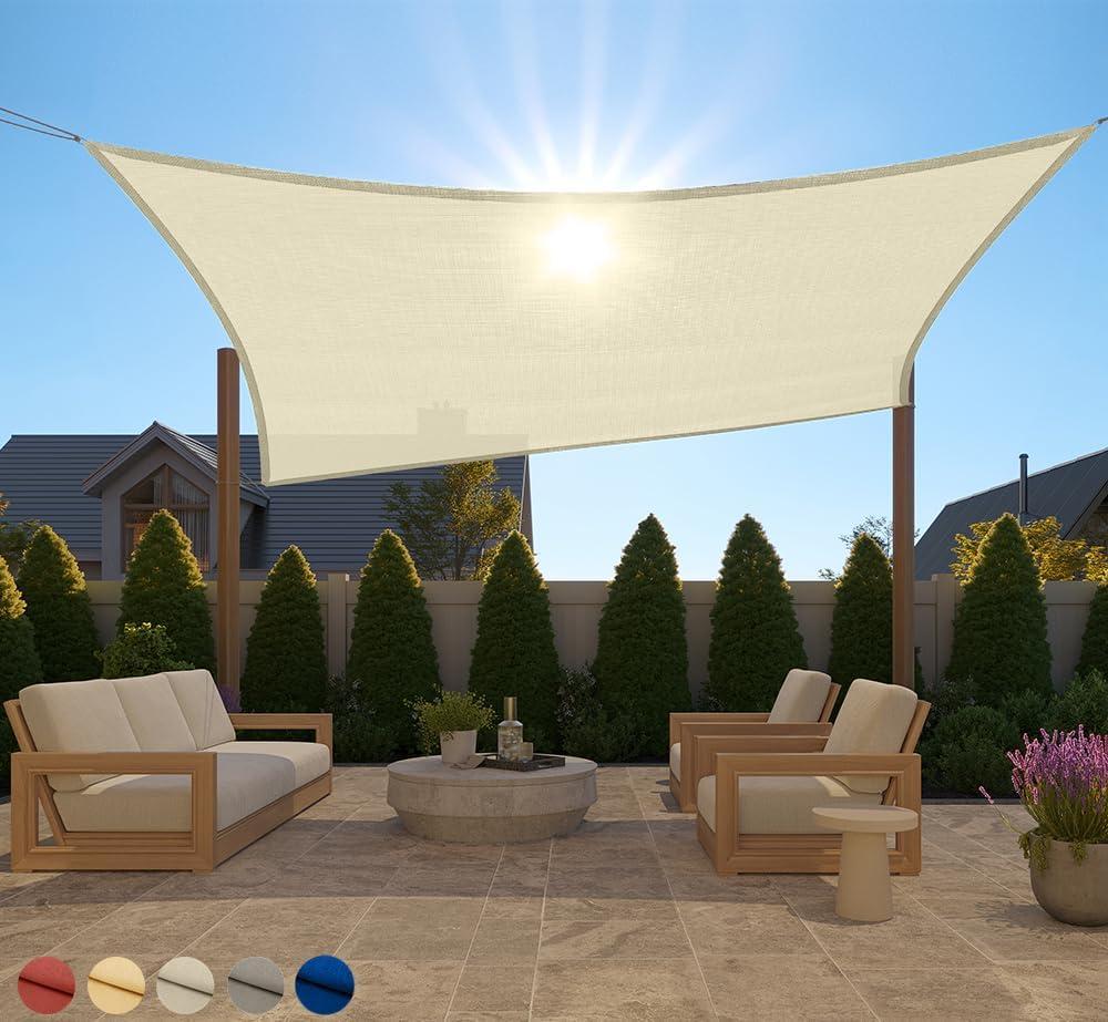 GORILLA GRIP Heavy Duty Sun Shade, UV Protection Fade Tear and Rust Resistant Rectangle Sunshade Canopy, Curved Edges Blocks Sunlight, Breathable Sail, Outdoor Patio, Lawn Garden, 6x10 FT Butter Cream