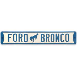 Ford Bronco Metal Wall Art - Ford Bronco Street Sign for Garage, Man Cave or Shop, Small, Color: Silver/Blue, 
Size: 20" W X 3.33" H X 0.125" D