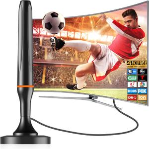 Digital TV Antenna for Smart Tv Indoor Antenna for Tv Without Cable with 360 Reception Strong Magnetic Base, tv Antenna for Local Channels, Supports 1080P and 4K -10ft Long CablesOrange-17401