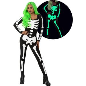 Morph - Glow In Dark Skeleton Costume Women - Womens Skeleton Costume Bodysuit - Halloween Skeleton Costume Women - Woman's Skeleton Costume - Adult Women Skeleton Costume (Size L)