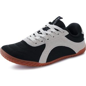 WHITIN Women's Wide Barefoot Sneakers | Retro Track-Inspired Trainer | Zero Drop Lifestyle, 37.5 Black Gum