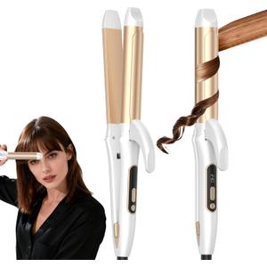 2 in 1 Straightener and Curling Iron Hair Styling Tool, Combining Curling and Straightening in One Device, 32 Mm Ceramic Ion Curling Iron, 12 Tempes Digital Display, Two-in-One Device