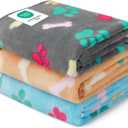 Luciphia 1 Pack 3 Blankets Fluffy Premium Fleece Pet Blanket Flannel Paw Printed Throw for Dog Cat(Medium 30x20'', Grey/Brown/Blue)