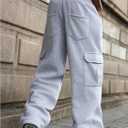RoseSeek Men's Wide Leg Athletic Sweatpants Drawstring Waist Relaxed Fit Cargo Pants with Pockets (Gray, S)
