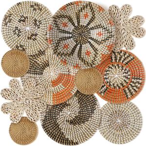 Boho Hanging Wall Basket Decor Handmade Woven Basket Wall Decorative Boho Wicker Baskets Placemats Round Farmhouse Bulrush Art for Rustic Home Decorations Christmas Gift(Cute)