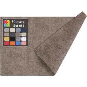 Homaxy Faux Leather Heat Resistant Placemats for Dining Table Set of 6, Waterproof Wipeable Washable PU Table Mats, Easy to Clean Anti-Slip Place Mats, 11.8" x 17", Dark Brown