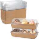 Charcuterie Boxes with Clear Lids, 50 Pack 7.5x3.3 Inches Brown Dessert Boxes Rectangle Disposable Bakery Boxes to Go for Cupcakes, Donuts, Valentine, Wedding Party, Outdoor & Home Use