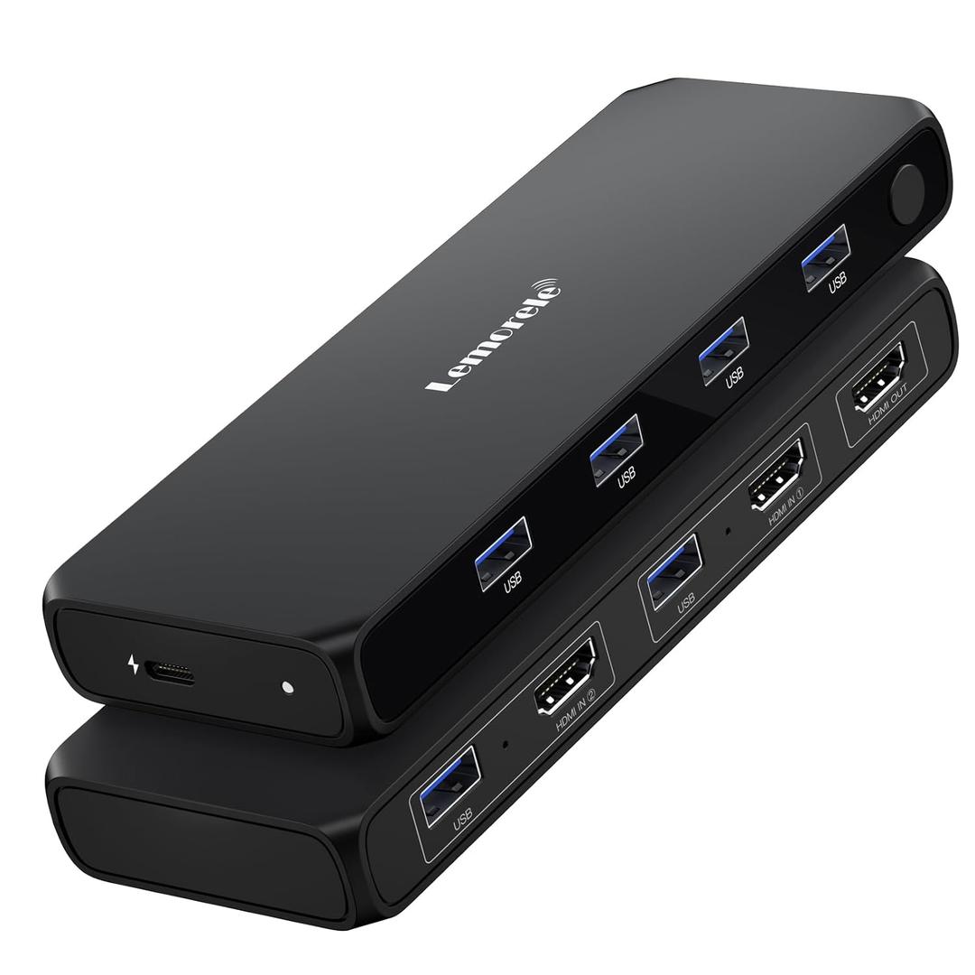 HDMI KVM Switch, Lemorele 4K@30Hz KVM Switch 2 PC 1 Monitor, 4 USB 3.0 HDMI Switches for 2 Computer Parts Keyboard, Mouse and HD Monitor, 2 x 1m USB A 3.0 Cables Included