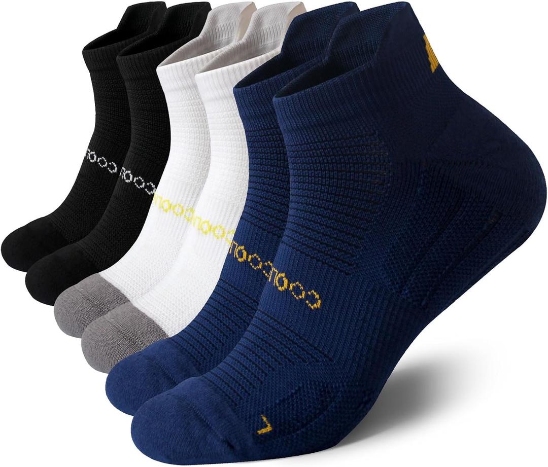 Wildarms Coolmax Bamboo Viscose Compression Running Socks for Men 3 Pairs Athletic Anti Blister Socks Cushioned Ankle Socks