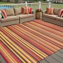 Outdoor Plastic Straw Rug Waterproof Patio 8x10 Red Orange Stripe Mat for Porch Camping RV Balcony Deck Courtyard Reversible Lightweight Durable Portable Carpet (8' x 10' (Rectangular), Stripe | Red)