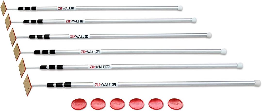 ZIPWALL SLP6 12 Ft Dust Barrier Poles for Remodeling (6-Pack), Silver