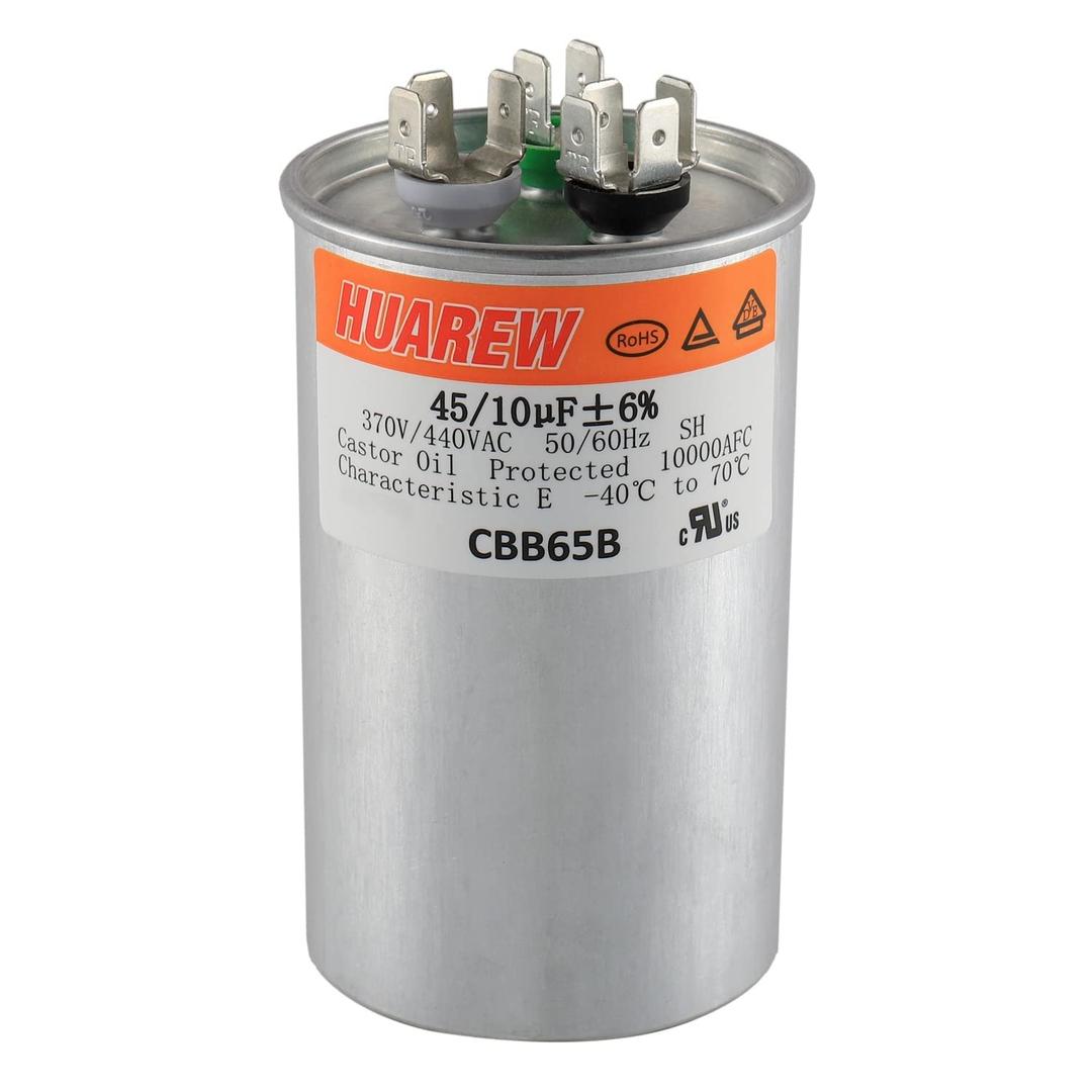 45/10 uF 45+10 MFD 6% 370V/440V CBB65B AC Capacitor Dual Run Round Capacitor Replacement 45 10 uF MFD 370 440 Volt VAC for AC Unit Fan Motor Start or Heat Pump or Condenser Straight Cool 45/10 uF 45+10 MFD 6% 370V/440V CBB65B AC Capacitor Dual Run Round Capacitor Replacement 45 10 uF MFD 370 440 Volt VAC for AC Unit Fan Motor Start or Heat Pump or Condenser Straight Cool