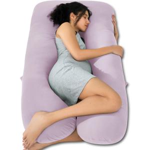 QUEEN ROSE Cooling Pregnancy Pillows, U Shaped Full Body Maternity Pillow for Pregnant Support, Rayon Derived from Bamboo, Buttery Soft, Super Breathable for Hot Sleeper, Purple