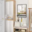 Wall Mirror with Shelf and Hooks,Vanity Mirror with Hooks, 21 X 28 inch Metal Framed Bathroom Mirror with Shelf for Bathroom, Entryway, Bedroom, Living Room (Black, 21" x 28")