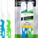 Blue-Green Travel Toothbrush Kit (2 Pack-Soft) - Portable, Folding, Collapsible, Built-in Cover, Perfect for Hiking, Camping, and Traveling