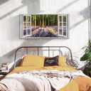 the stream design Forest Canvas Wall Art Decor: Window View Picture Tree Scenery Painting Nature Landscape Print Relaxing Sunset Purple Lavender Flower Photography Living Room Bedroom Home Artwork