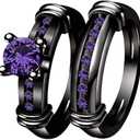 Bridal Sets Black Gold Plated Womens Wedding Bands Blue Cz Engagement Ring Sets (9, Purple)