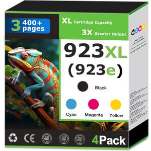923XL 923e Ink Cartridges Compatible for HP 923 Ink Cartridges Combo Pack Work with HP Printer OfficeJet Pro 8125e 8130e 8139e 8120 Printer Ink Black and Color Cyan Magenta Yellow 923XL Ink (4 Pack)