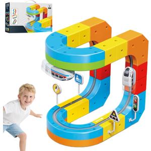 KlickRail Electric Train Set Flexible Race Track for Kids 4 6 7, Car Track for Toddlers, Building Toy Train Track Gravity-Defying 3D Embedded Layouts & Motorized Car, STEM Gift(Starter Set(32 piece)