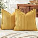 Mecatny Corduroy Throw Pillow Covers 20x20 Set of 2, Neutral Decorative Soft Boho Couch Pillow Covers with Broadside for Sofa Living Room, Mustard Yellow