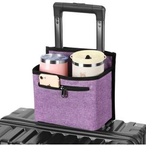 ZHCHG Luggage Travel Cup Holder Attachment for Suitcase Drink Carrier Caddy, Coffee Mug and Tumblers, Traveler Carry on Hands Free Accessory- Gifts for Flight Attendants Travelers Accessories (Purple)