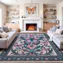 Boho Uphome Washable Living Room Rug, 9x12 - Soft Modern Dining Room & Cute Pink Butterfly Throw for Bedroom & Office