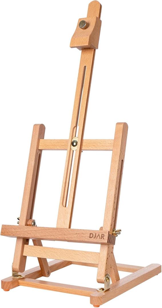 DJAR 25" Mini H-Frame Art Easel, Adjustable Beech Wood Tabletop Wooden Easel for Painting, Portable Painting Display Drawing Stand for Teens, Adults, Students, Natural