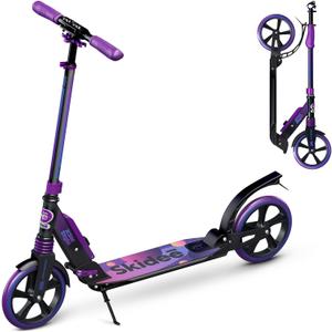 Skidee Adult & Teen Scooter Adjustable Height, Folding, Large Wheels, Lightweight, Durable, Anti-Shock Suspension, Up to 220 lbs (Deep Space)