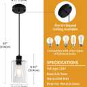 3 Pack Black Pendant Lights Kitchen Island, Modern Glass Pendant Lighting Over Island Kitchen Hanging Bathroom Ceiling Light Fixtures Adjustable Pendant Lights for Dining Room Hallway Bedroom