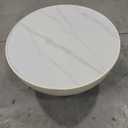 Modern Round Coffee Table, Stone Top Coffee Table, Marble Pattern Tabletop Leather Edge Sofa End Table with Metal Base, Luxurious Side Table for Living Room Office (White,28x14.2)