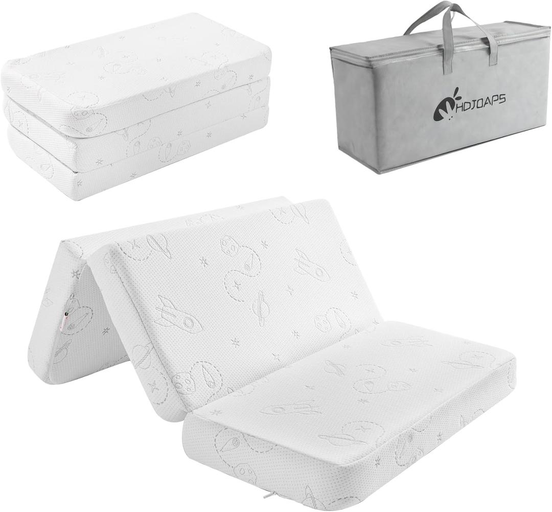 Trifold Pack and Play Mattress 38''x26'', Portable Baby Mattress for Pack N Play with Washable Cover and Travel Bag
