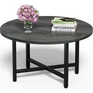 FAMIDGE Round Coffee Table, 23.6" Small Coffee Tables for Living Room, Circle Coffee Table with Metal Frame, Floor Table Desk for Sitting on The Floor, Home, Office, Grey