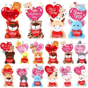 Hollowfly 15 Set Valentine Plush Bulk Valentine Classroom Gifts for Kids Mini Stuffed Animals with Cards for Students Party Favors School Exchange Prize