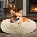Hoewina Dog & Cat Bed, 20in Cat Beds for Indoor Cats, Calming Donut Bed for Puppy and Kitten, Washable Round Fluffy Pet Bed for Small Medium Dogs and Cats (Light Brown)