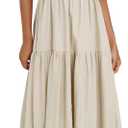 Lucrosun Women's Summer V Neck Short Puff Sleeve A Line Tiered Midi Dress