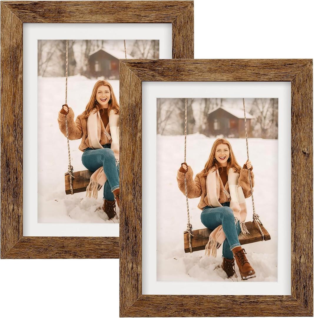 TOFOREVO Picture Frames 5x7 Set of 2 Rustic Wood Grain Photo Frame for Gallery Wall Mounting or Tabletop Display
