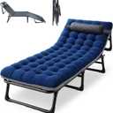 Oxford and Steel Frame 4-Angle Adjustable Foldable Bed Folding Camping Cot Bed with Extra Wide Padded Mattress Support for Adults Outdoor Travel Tent Use(Blue&Gray Mattress,L - 75 * 26'')