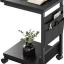 Side Table,C Table with 2-Tier Storage Shelf, End Table with a Storage Bag, Sofa Table with Wheels for Living Room, Bedroom, Office, Bathroom, Black