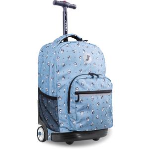 J World Sunrise Kids Rolling Backpack for Girls Boys. Roller Bookbag With Wheels For School, Panda, 18 x 13 x 9 inches