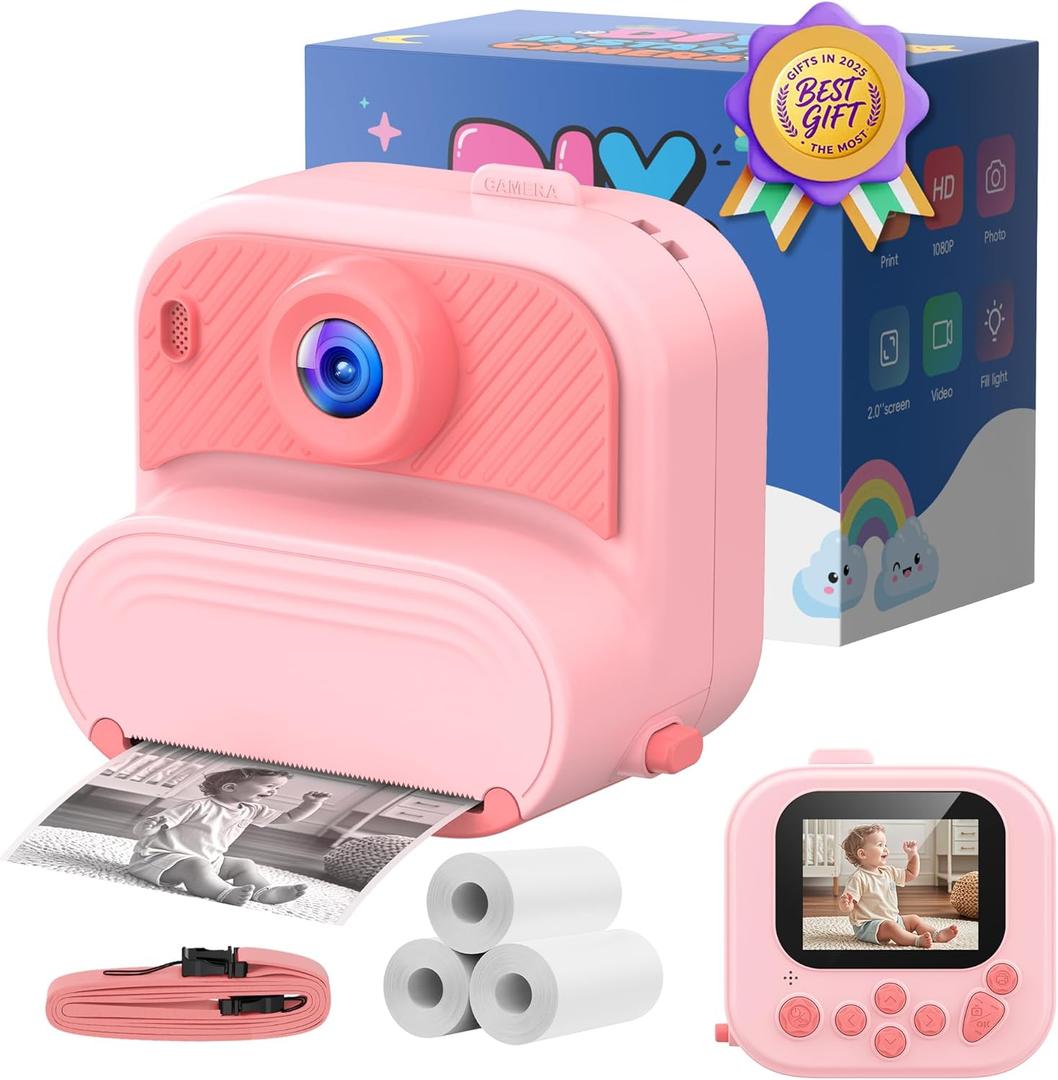 Kids Camera Instant Print: 1080P HD Digital Camera for Kids - Girls for Age 3-12 - Toddler Cameras Toys Gift for 4 5 6 7 8 9 10 11 Years Old - Cool Presents Ideals for Birthday Pink