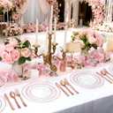 Ciaell 150PCS Rose Gold Plastic Plates Disposable Plates with Rose Gold Plastic Silverware include 50Plates, 25Forks, 25Knives, 25Spoons, 25Cups for Wedding & Party