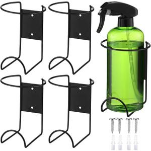 CroBlissful 4 Pcs Spray Bottle Holder Wall Mount Heavy Duty Spray Bottle Rack Stainless Steel Storage Rack Garage Can Organizer Craft with Hardware (Black)
