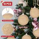 12 Pcs Burlap Christmas Ball Ornaments 3.15 Inch Farmhouse Hanging Balls Boho Rustic Ornaments for Xmas Tree Wreath Garland Holiday Party Home Decoration