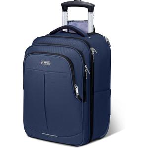 Rolling Backpack for Adults,17 Inch Waterproof Carry-on Backpack with Wheels, Wheeled Backpack Carry-on Luggage, Travel Backpack for Men Women Trolley Laptop Backpack Navy Blue Medium