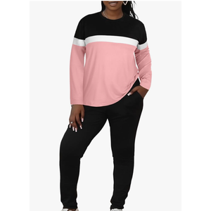 LovelyWholesale Womens Plus Size 2 Piece Sets Long Sleeve Top and Lounge Pants Tracksuit Pink XX-Large